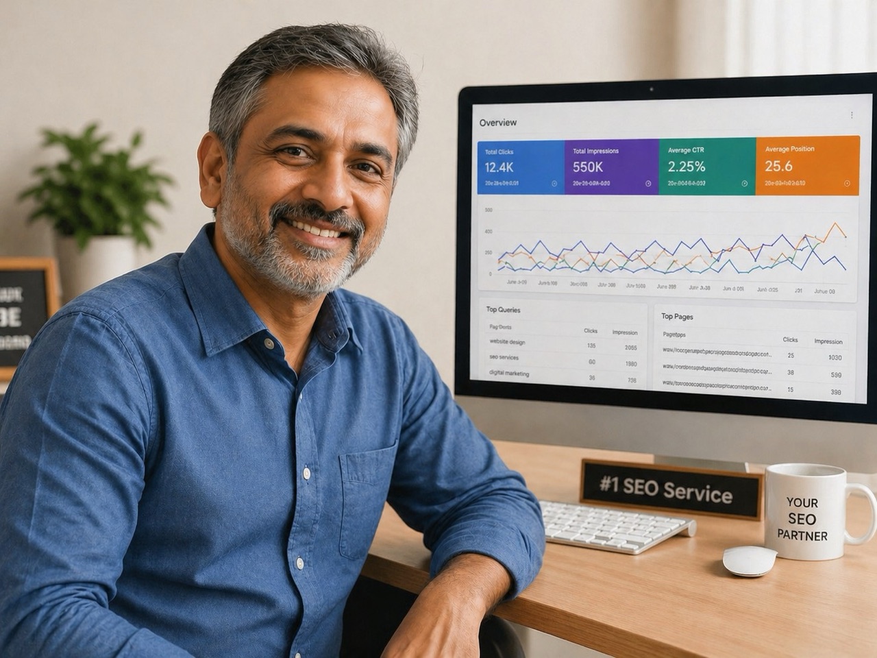 Local services business owner with his SEO performance dashboard
