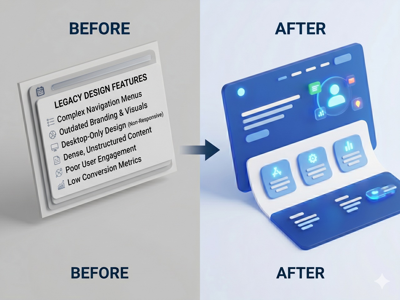 Before and after comparison of a legacy website redesign